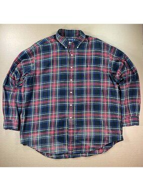 Vintage 90s Polo Ralph Lauren Tartan Plaid Long Sleeve Button-Up Shirt Men's XL